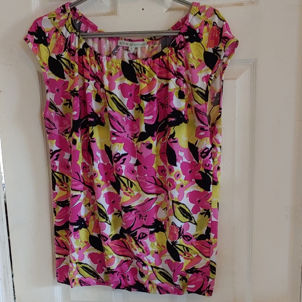 Cleo Petites Medium Women's Floral Top - Pink and Yellow